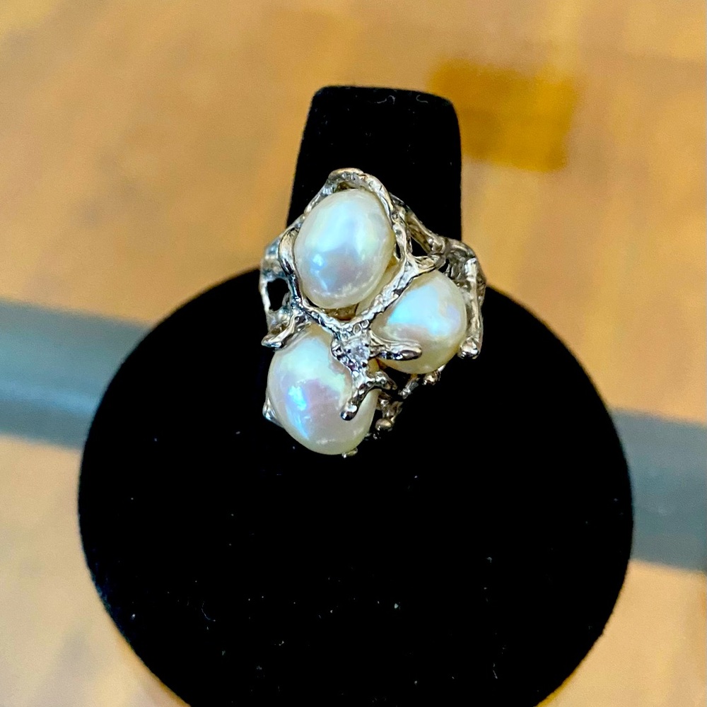 Ring 925 silver Diamond Sea water pearl